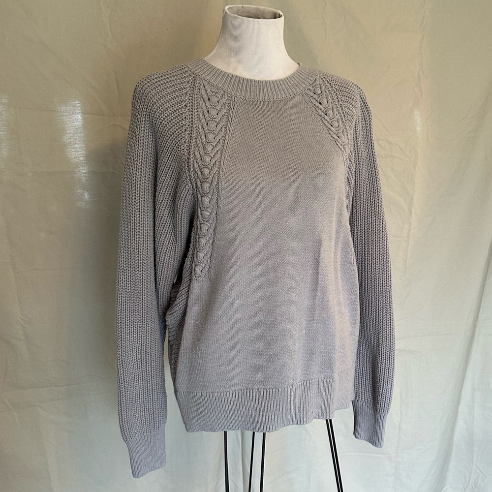 Simply Vera Vera Wang Light Gray Women's Sweater batwing sleeve cable knit large